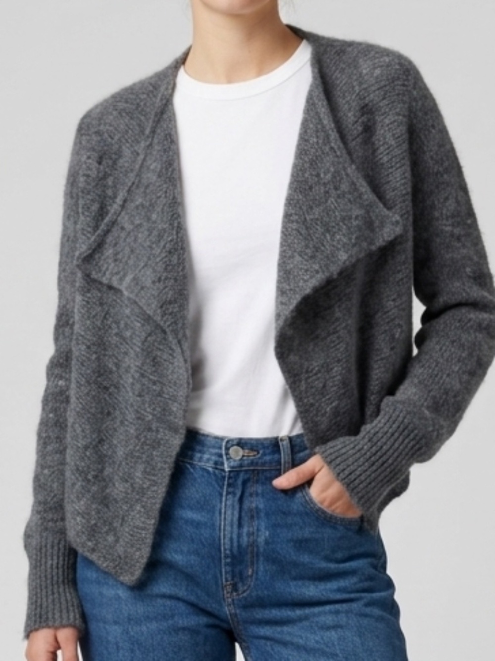 Wooden Ships Mohair Wool Blend Asymmetric Drape Cardigan Sweater Gray S/M